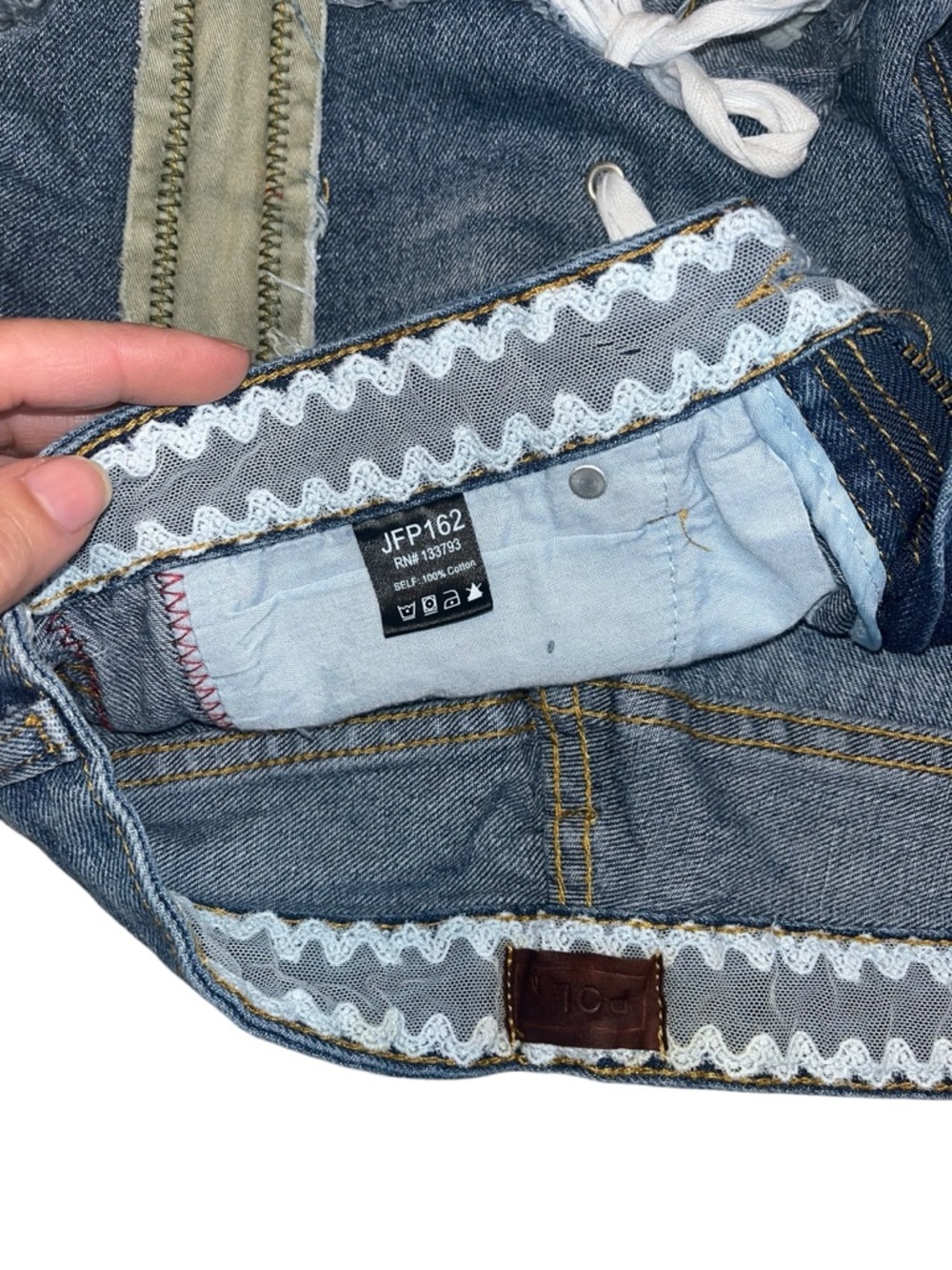 POL Denim Lace-Up Distressed Jean Shorts Size M Y2K Festival Boho - Picture 5 of 8